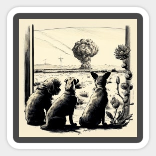 Dogs watching nuclear blast retro Sticker